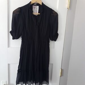 Vintage Y2K Fully Lined Chiffon Lightweight Flowy Mini Dress Black Sz S